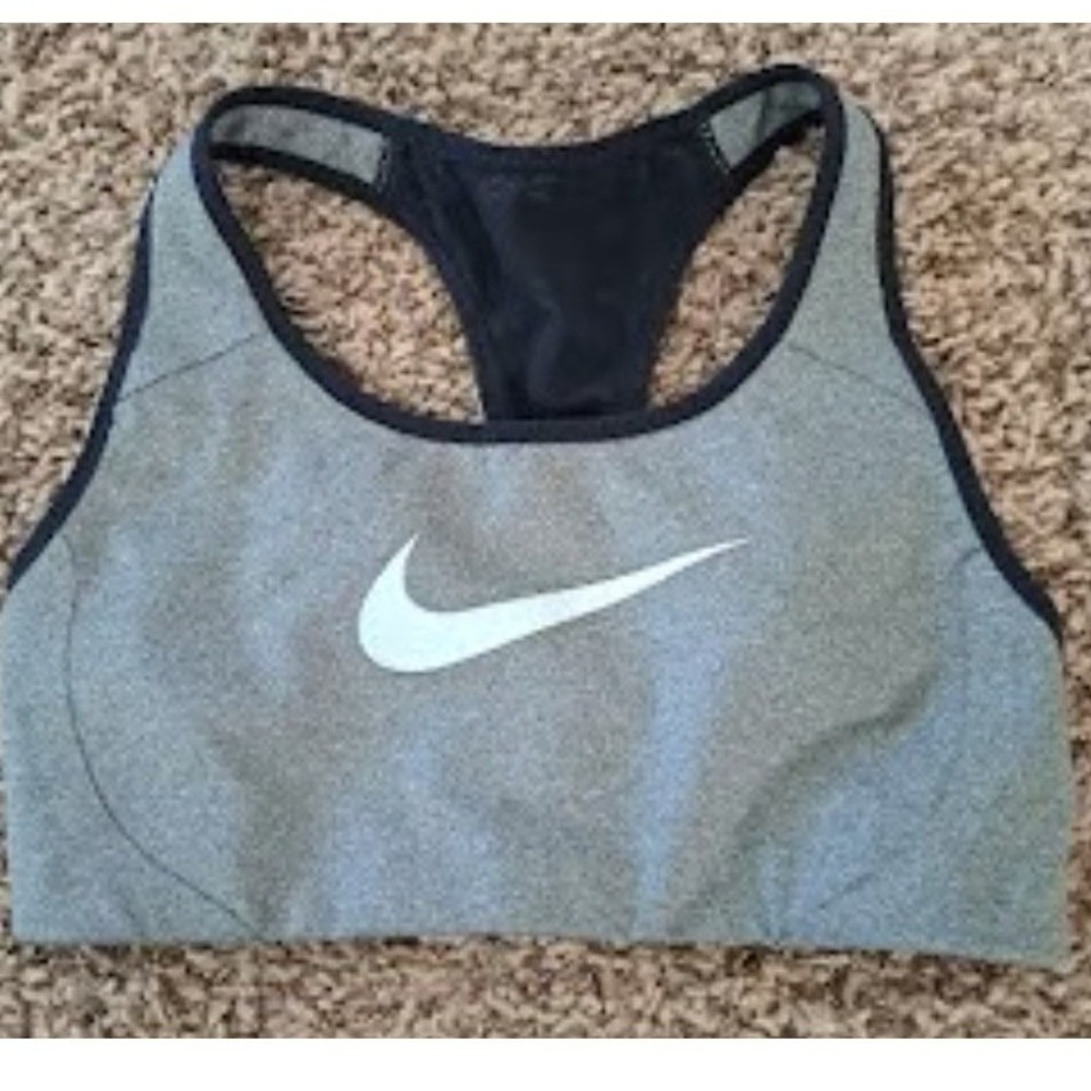 Nike Dri-FIT Womens Racerback Sports Bra Gray Heather White Swoosh XS